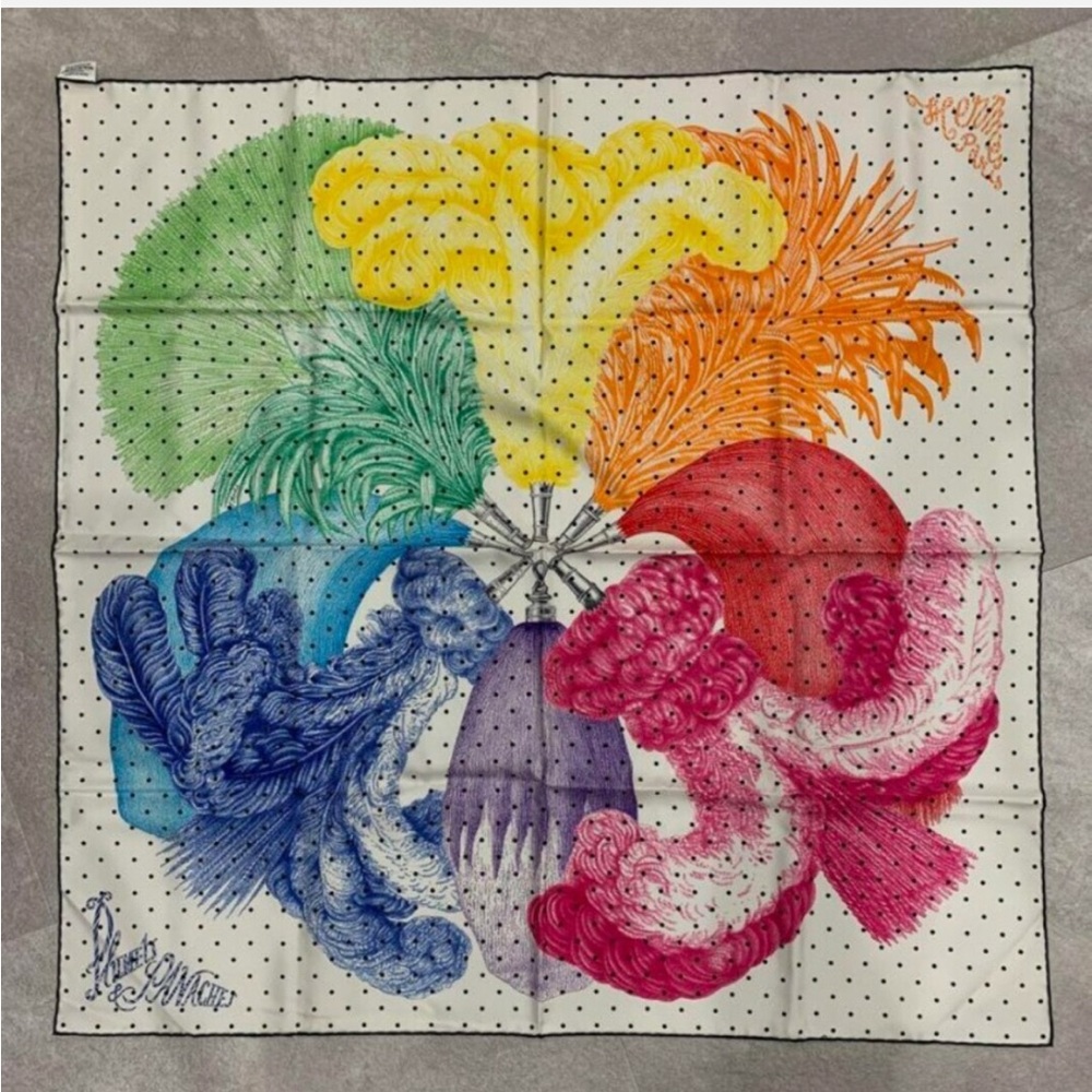 Auth Hermes Plumets et Panaches Silk Scarf 90